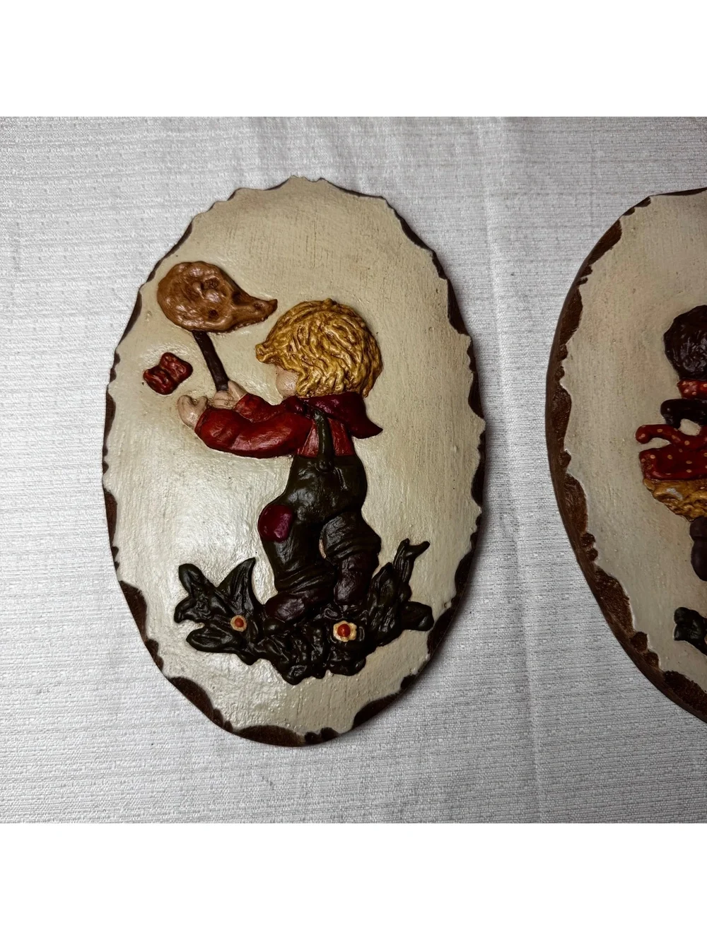 Vintage Plaster Wall Plaques Children Boy Girl Set 6x10 Cottagecore Nursery